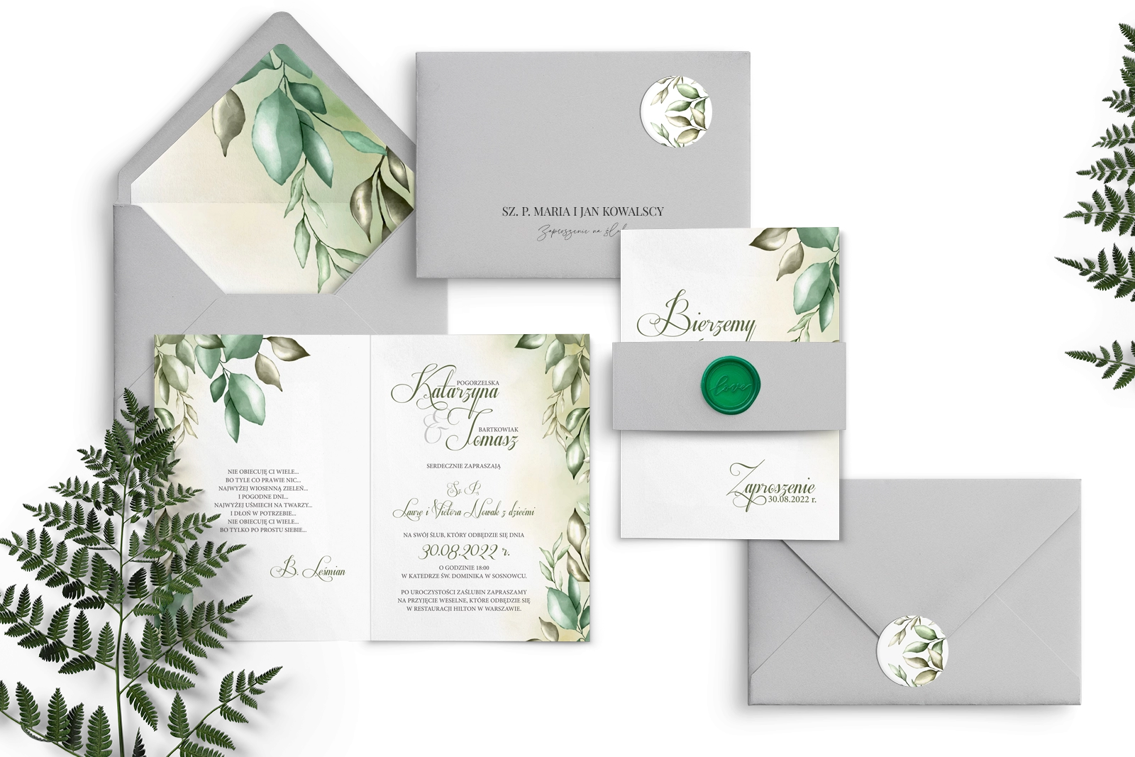 Składane zaproszenie About You z szarą kopertą, wklejką i zaklejką