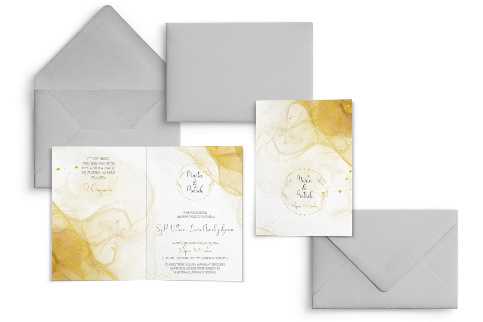 Zaproszenia ślubne Glamour Ink - Składane Motyw 1