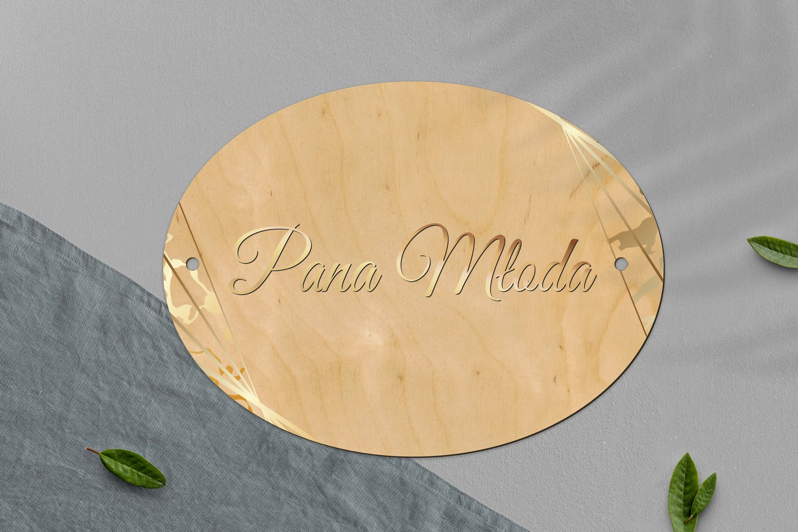 Zawieszka na krzesła - Owalna Marmur & Złoto - Motyw 4