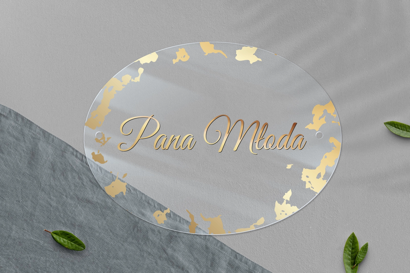 Zawieszka na krzesła - Owalna Marmur & Złoto - Motyw 5