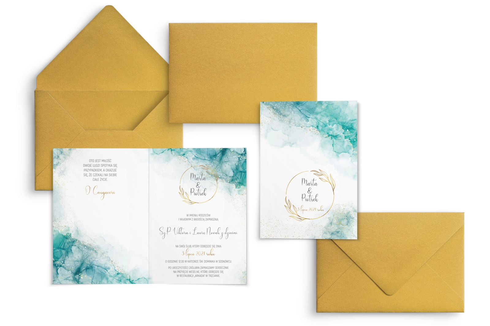 Zaproszenia ślubne Glamour Ink - Składane Motyw 3