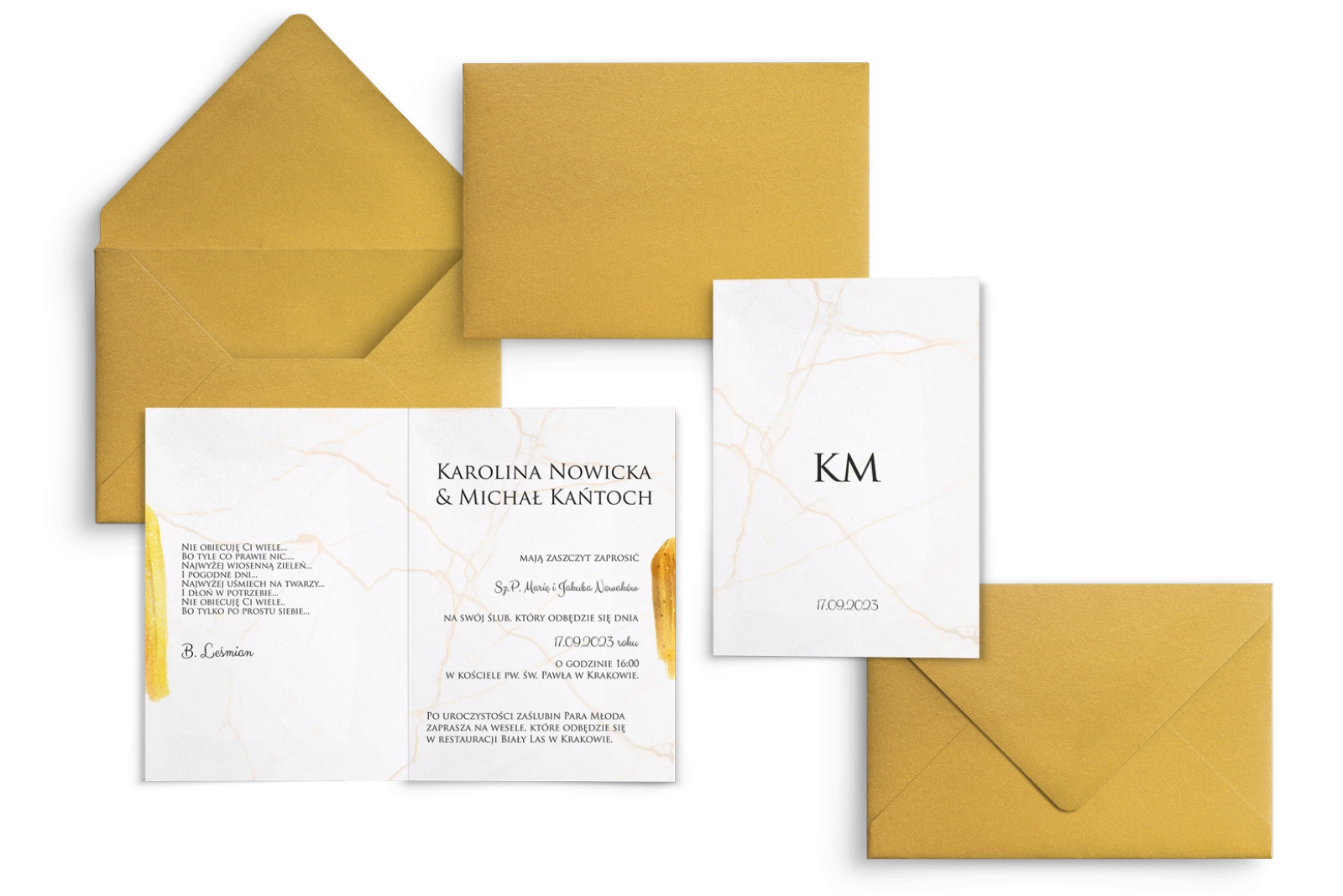 Zaproszenia ślubne Marble - Składane motyw 1