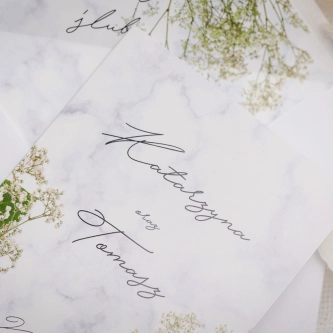 Zaproszenia ślubne Marble leaf - Składane Motyw 3