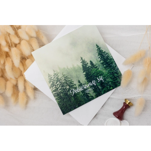 Zielone zaproszenie ślubne z dopasowaną kopertą