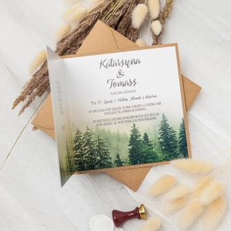 Rustykalne zaproszenie Forest z&nbsp;kopertą, podklejką i&nbsp;zaklejką