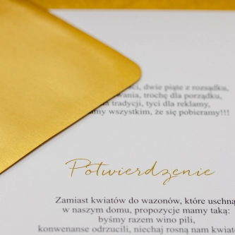 Nowoczesne zaproszenie ślubne Golden Elegance z&nbsp;kopertą złotą perłową i&nbsp;podklejką