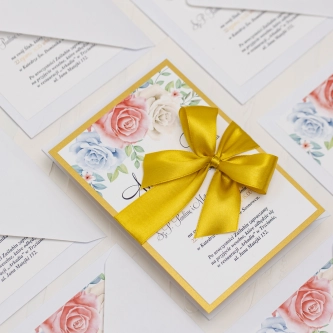 Zaproszenia ślubne Geometryczne Serce ze wstążką satynową, podklejką i&nbsp;koperta z&nbsp;wklejką