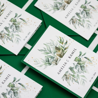 Zaproszenia ślubne Leaves - Składane Motyw 1