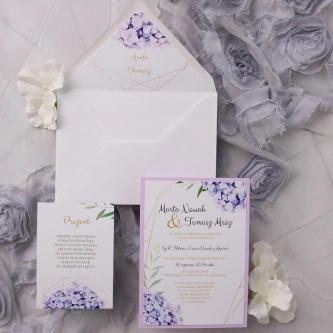 Fioletowe Zaproszenia ślubne Flowers & Frame z&nbsp;pięknym papierem ozdobnym oraz dodatkową wkładką