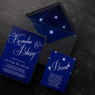 Nowoczesne i&nbsp;oryginalne Zaproszenia ślubne Gwiaździsta Noc z&nbsp;czarno perłowymi dodatkami