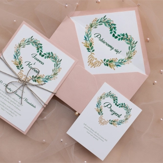 Rustykalne Zaproszenia ślubne Heart of Flowers z&nbsp;dodatkami, papierem ozdobnym i&nbsp;sznurkiem