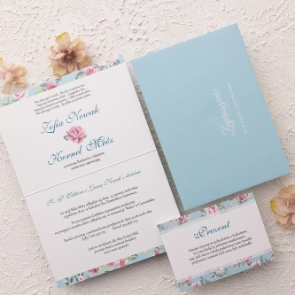Zaproszenie ślubne Kwiatowe Pole Składane z&nbsp;błękitną kopertą
