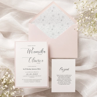 Zaproszenia ślubne Minimalistyczne z&nbsp;dodatkami w&nbsp;kolorze pudrowego różu