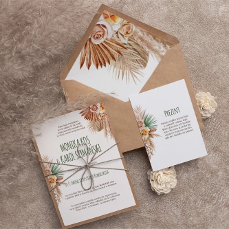 Ekologiczne Zaproszenia ślubne Boho - Motyw 1 z&nbsp;sznurkiem, wkładką i&nbsp;eko kopertą