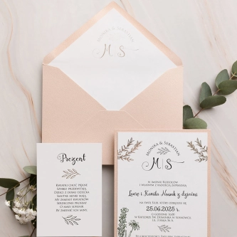 Złocone Zaproszenia ślubne Fiori z&nbsp;kopertą i&nbsp;dodatkową wkładką