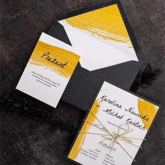 Zaproszenia ślubne Golden Brush z&nbsp;perłową grafitową kopertą i&nbsp;papierem ozdobnym