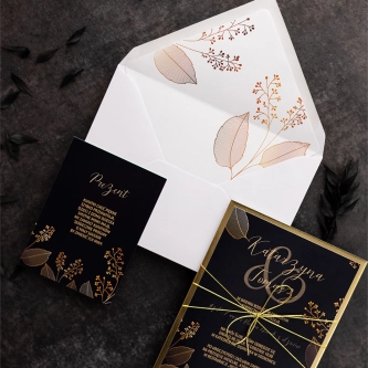 Nowoczesne Zaproszenia ślubne Goldish z&nbsp;złotym papierem ozdobnym i&nbsp;złotym sznurkiem