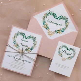 Rustykalne Zaproszenia ślubne Heart of Flowers z&nbsp;dodatkami, papierem ozdobnym i&nbsp;sznurkiem