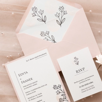 Klasyczne zaproszenia na  ślub Madlen - Motyw 1 w&nbsp;delikatnym różowym kolorze