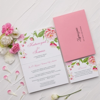 Klasyczne Zaproszenie ślubne Serca Kwiat w&nbsp;kolorze różowym