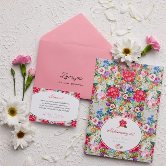Zaproszenie ślubne Pobieramy się - Motyw 1 z&nbsp;różową kopertą i&nbsp;dodatkową wkładką