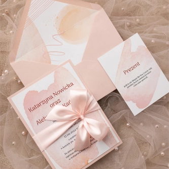 Zaproszenia ślubne Stain z&nbsp;kopertą, wkładką i&nbsp;wstążką