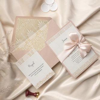 Beżowo złote Zaproszenia ślubne Vintage z&nbsp;wkładką i&nbsp;papierem ozdobnym