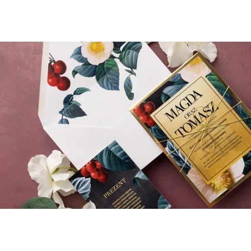 Nowoczesne Zaproszenia ślubne Amore z kopertą wklejką i dodatkową wkładką przewiązane sznurkiem