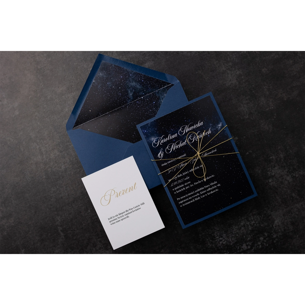 Nowoczesne Zaproszenia ślubne Galaxy w ciemno niebieskim kolorze