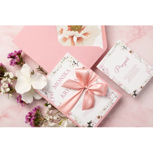 Wiosenne Zaproszenia ślubne Garden of Love w różowym kolorze