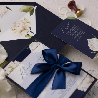 Eleganckie Zaproszenia ślubne Loveletter z&nbsp;granatową kopertą i&nbsp;papierem ozdobnym