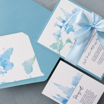 Podróżnicze Zaproszenia ślubne Mapa w&nbsp;błękitnych barwach