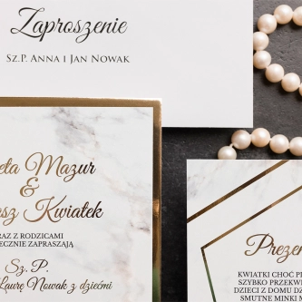 Złocone Zaproszenia ślubne Marmur & Złoto z&nbsp;kopertą i&nbsp;dodatkową wkładką
