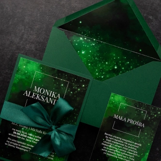 Zaproszenia ślubne Colors of the Sky z&nbsp;piękną kokardą i&nbsp;dodatkową wkładką