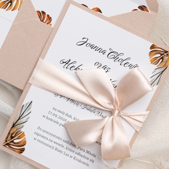 Zaproszenia ślubne Jesienne Liście w&nbsp;kolorze cappuccino z&nbsp;dodatakami