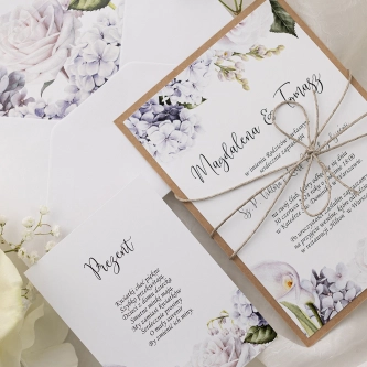 Zaproszenia ślubne Ofelia z&nbsp;hortensjami, różami, liliami i&nbsp;konwaliami