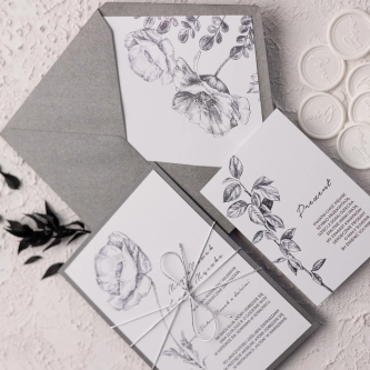 Klasyczne Zaproszenia ślubne Elia z&nbsp;perłową kopertą i&nbsp;papierem ozdobnym