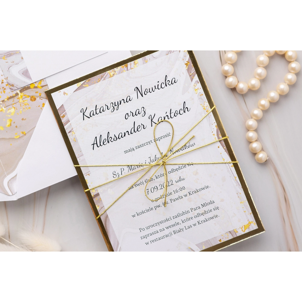 Eleganckie Zaproszenia ślubne Golden Brown z złotymi dodatkami
