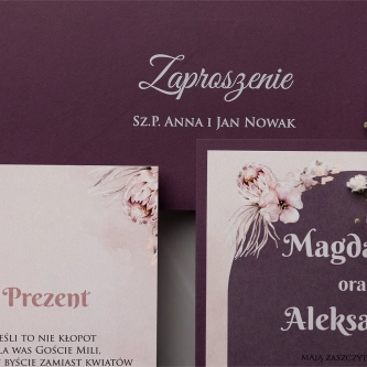 Modne Zaproszenia ślubne Loretta w&nbsp;fioletowej pięknej odsłonie z&nbsp;dodatkami