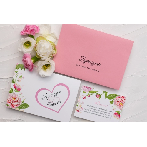 Klasyczne Zaproszenie ślubne Serca Kwiat w kolorze różowym