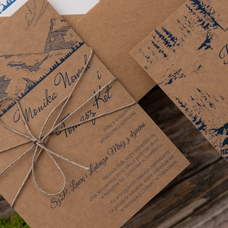 Zaproszenia ślubne Natura Kraft z&nbsp;motywem gór z&nbsp;ekologicznym papierem, kopertą i&nbsp;wkładką