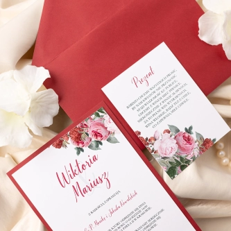 Romantyczne Zaproszenia ślubne Amore Rosso - motyw 1 z&nbsp;podklejką oraz dodatkową wkładką