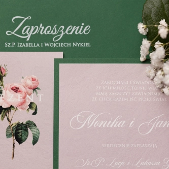 Oryginalne Zaproszenia ślubne Bella z&nbsp;zieloną kopertą i&nbsp;rebusem - Motyw 1