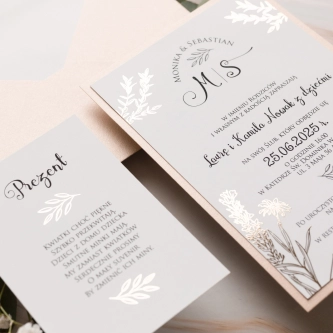 Złocone Zaproszenia ślubne Fiori z&nbsp;kopertą i&nbsp;dodatkową wkładką