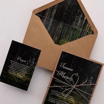Piękne ekologiczne Zaproszenia ślubne Las z&nbsp;dodatkową kartą, sznurkiem i&nbsp;wklejką