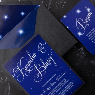 Nowoczesne i&nbsp;oryginalne Zaproszenia ślubne Gwiaździsta Noc z&nbsp;czarno perłowymi dodatkami