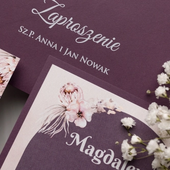 Modne Zaproszenia ślubne Loretta w&nbsp;fioletowej pięknej odsłonie z&nbsp;dodatkami