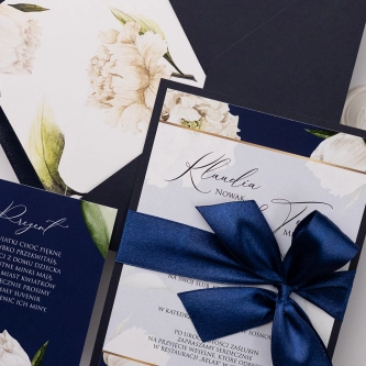 Eleganckie Zaproszenia ślubne Loveletter z&nbsp;granatową kopertą i&nbsp;papierem ozdobnym