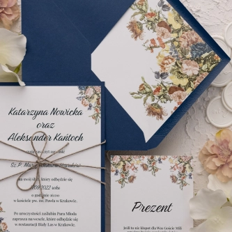 Zaproszenia ślubne Rustic Summer w&nbsp;granatowej wersji z&nbsp;eko sznurkiem