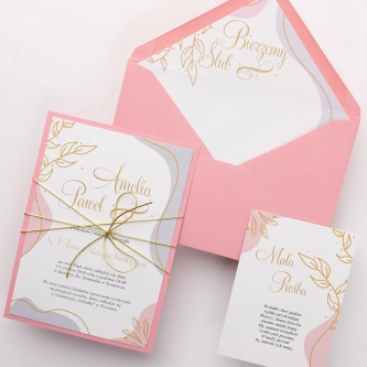 Zaproszenia ślubne Splash z&nbsp;różową kopertą, wklejką, wkładką i&nbsp;papierem ozdobnym